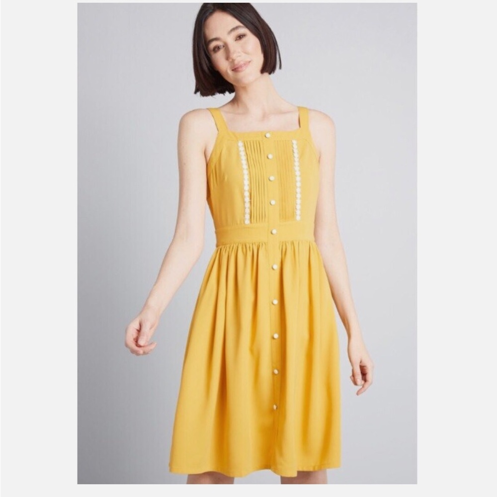 Modcloth Yellow Button-Front Dress
